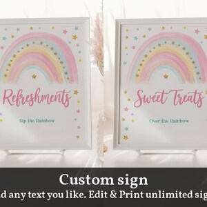 Rainbow Custom sign Pastel Rainbow Birthday Baby Shower Table sign Party Decoration 8x10 5x7" Editable Printable Download Bir299 Bab155