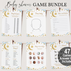 Baby Shower Game Set: Twinkle Twinkle Little Star Theme (Blue Gold, Editable Bab15)