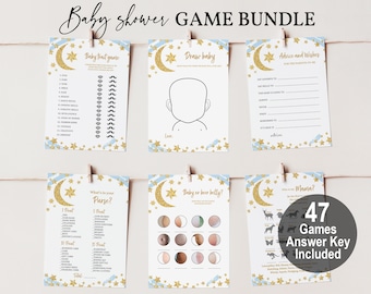 Baby Shower Game Set: Twinkle Twinkle Little Star Theme (Blue Gold, Editable Bab15)