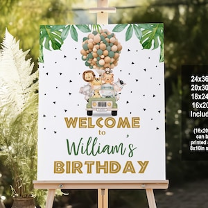 Safari Birthday Welcome Sign Tropical Safari Animals Party Welcome poster Decor Wild One Jungle Drive By Editable Printable Download Bir297