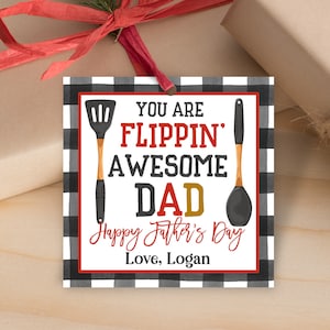 Quadratischer Vatertagsanhänger Du bist ein Flippin' Super Dad Vatertag Cookie-Tag Grillen Label Papa Geschenkanhänger Bearbeitbar Druckbar Download Fat8