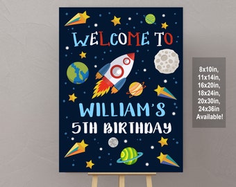 Outer space welcome sign Set Astronaut birthday sign Bundle Planets Rocket Galaxy Blast off party Download EDITABLE Bir73