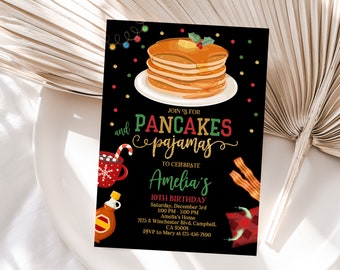 Holiday Pancake & Pajama Party Invitation - Editable Birthday Invite Chbir2