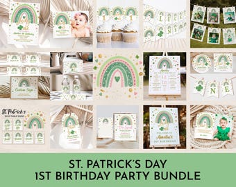 Lucky One 1st Birthday Invitation Bundle - St. Patrick's Day Shamrock Girl SpI1
