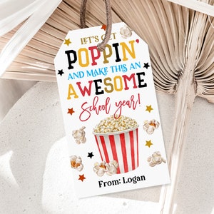 Druckbare Let's Get POPPIN 'Back To School Popcorn Tag Erster Schultag Tag Klassenzimmer Studenten Geschenkanhänger Digital Editable Download Bst36