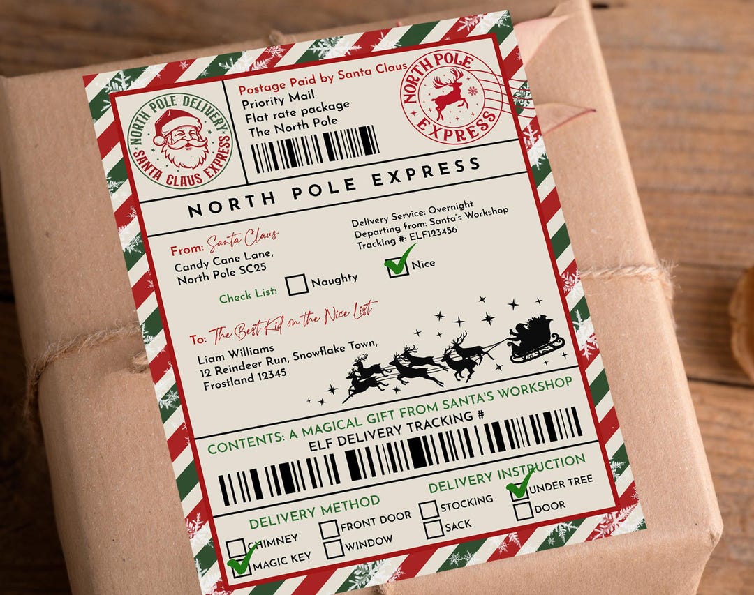 Santa Shipping Labels Template Editable North Pole Mail Stickers Gift ...