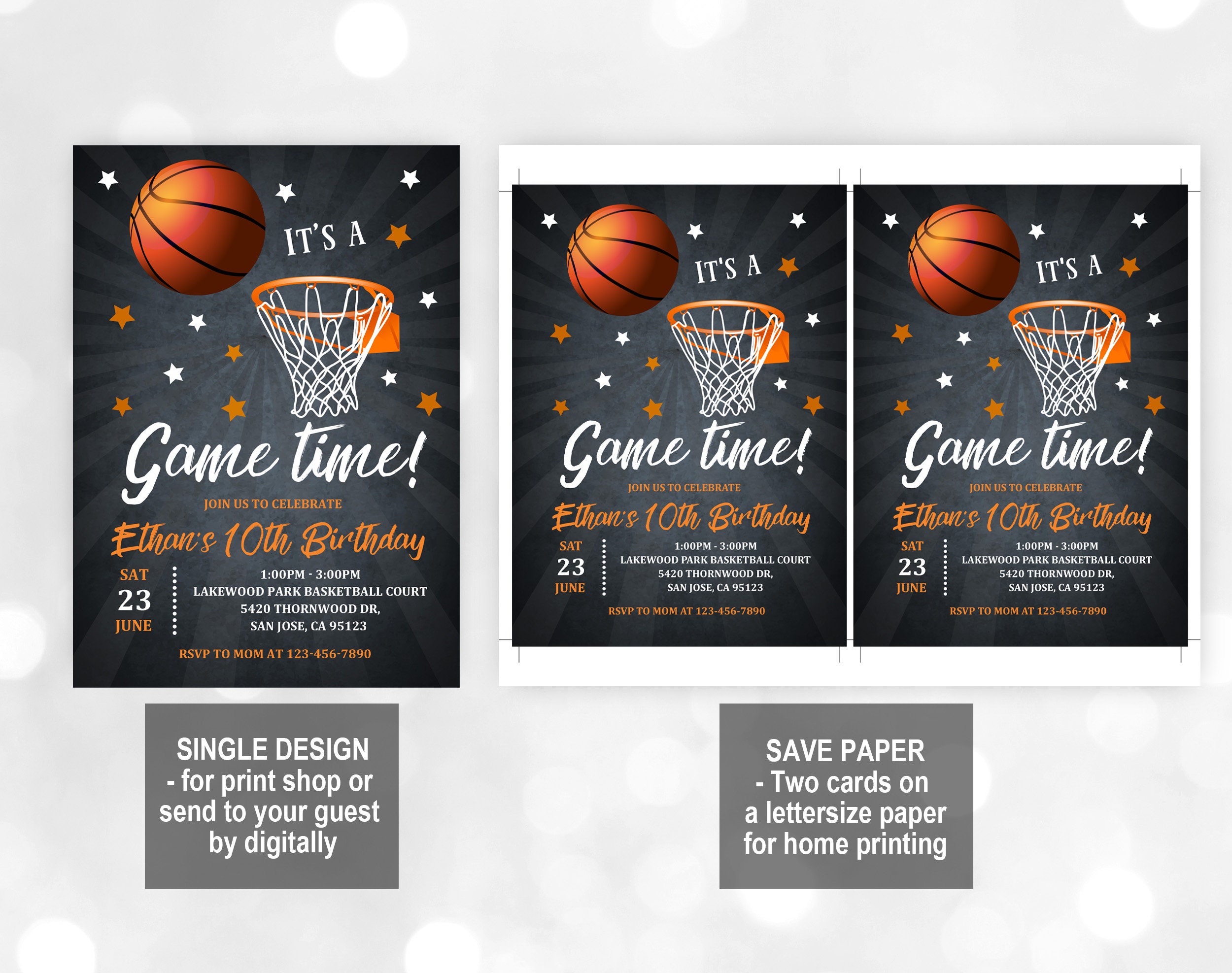 AWSICE Basketball-Geburtstagseinladungen – 20 Karten Mit Umschlägen, Doppelseitig, 10,2 X 15,2 Cm