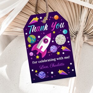 Etichetta di compleanno per ragazza astronauta nello spazio Etichetta di ringraziamento Etichetta regalo Etichetta adesiva stampabile MODIFICABILE Scarica Bir204