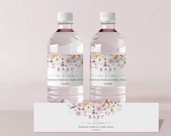 Water Bottle Label: Baby in Bloom Wildflower Design (Printable Editable Bab244)