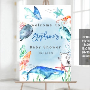 Ocean & Sea Baby Shower Willkommensschild Wal Willkommen Poster Nautisches Poster Junge Baby dusche Dekor Bearbeitbar Druckbar Download Bab156 Bir306