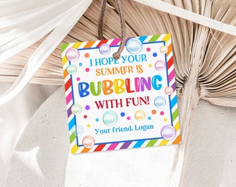 End of School Bubble Tags Summer Vacation Bubble Favor Tag Classmate Gifts Label Bubbles with Fun Printable Editable Download Est7