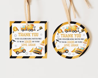 Birthday Sticker Tags: Construction Dump Truck - Editable Printable Bir208
