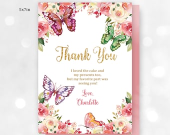 Floral Butterfly Thank you Card  5x7in, 4x6in included  EDITABLE, INSTANT DOWNOLAD  Bir90