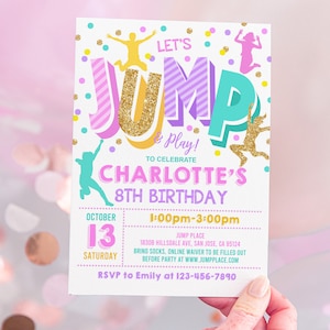 Jump Invitation Editable Jump Birthday Invite Trampoline Party Bounce House Jump Party Let's Jump Girl Editable Printable Download Bir66