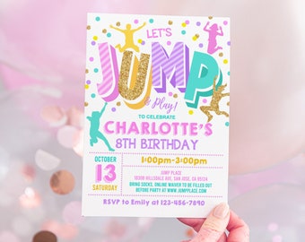 Jump Invitation Editable Jump Birthday Invite Trampoline Party Bounce House Jump Party Let&#39;s Jump Girl Editable Printable Download Bir66