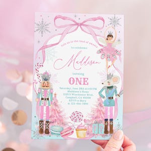 Notenkraker verjaardagsuitnodiging - Pink Bow Girl, Winter Land of Sweets