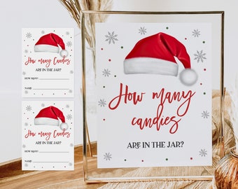 Christmas Baby shower How many candies are in the jar sign and ticket Santa baby Game Holiday Winter Editable Printable Download Chbab2