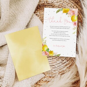 Bedankkaartje: Citroen Citrus Babyshower (Roze Bloemen, Bewerkbaar Bab189) afbeelding 3
