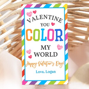 Rainbow Valentine's Day Gift Tag Template You Color My World Valentine ...