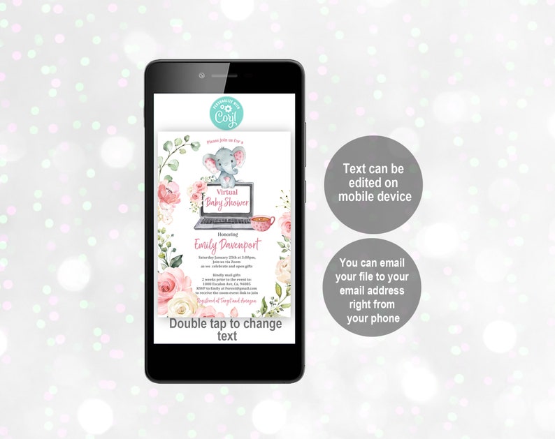 Virtual Elephant Baby Shower Invitation Zoom Party Invite Pink Etsy