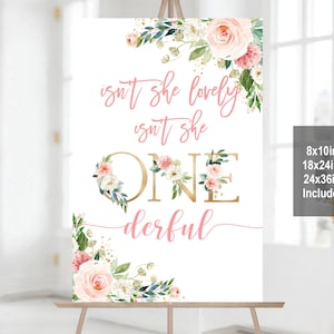 Ist sie nicht Onederful Zeichen Little Miss Onederful Party Zeichen Mädchen ersten Geburtstag Poster Printable Rosa Blush Floral Download Bir303