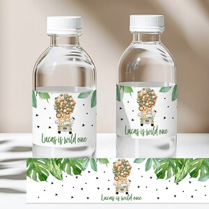 Etiquettes pour bouteille d'eau Wild One Birthday Animaux de safari Jungle du zoo Cadeaux pour le 1er anniversaire Étiquettes imprimables Emballages d'eau Modifiables Bir297