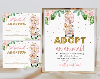 Animal Adoption Certificate: Jungle Safari Birthday Sign - Editable Printable Bir359