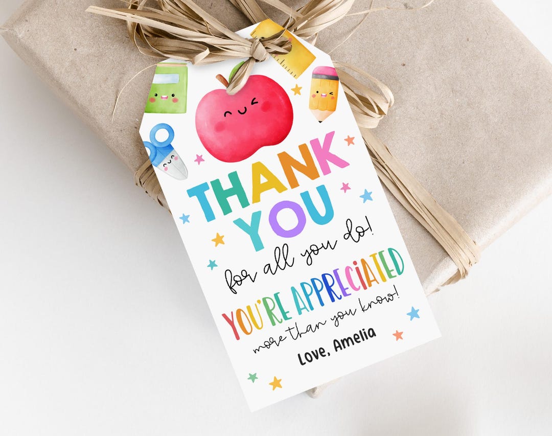 Teacher Appreciation Gift Tag - Editable Printable Thank You PDF Est ...