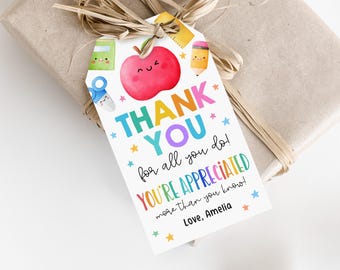 Teacher Appreciation Gift Tag - Editable Printable Thank You PDF Est, Tat56