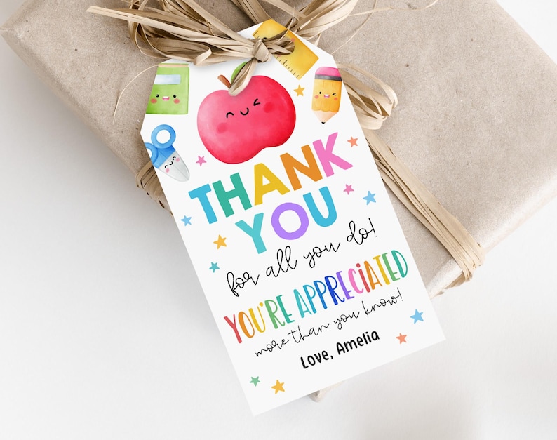Teacher Appreciation Gift Tag - Editable Printable Thank You PDF Est ...