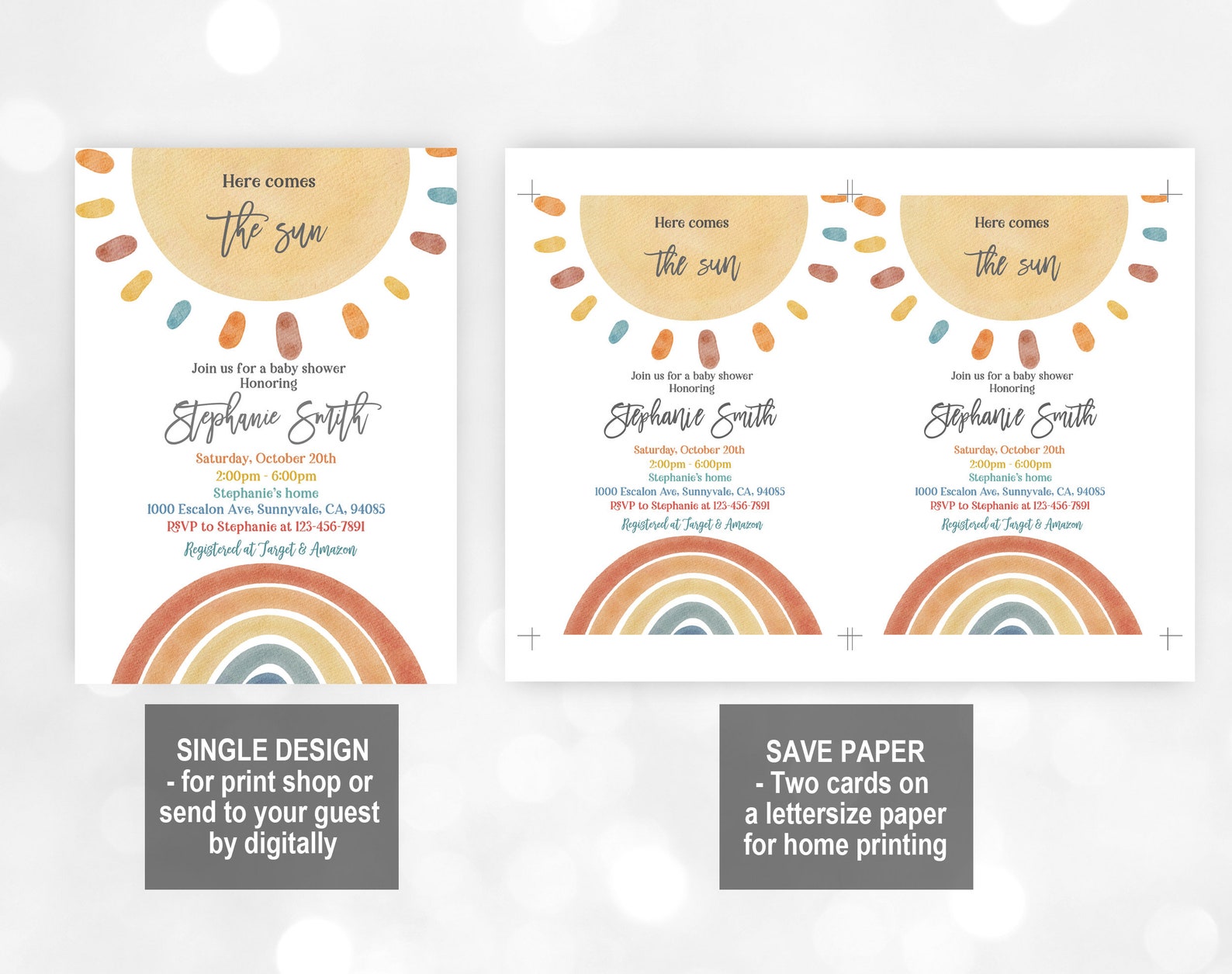 Here Comes the Sun Baby Shower Invitation Gender Neutral Etsy