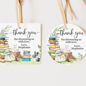 Verhalenboek babyshower labelstickers hoofdstuk bedanklabel Verhalenboek gunstlabels Greenery Bunny Genderneutraal bewerkbare afdrukbare Bab217