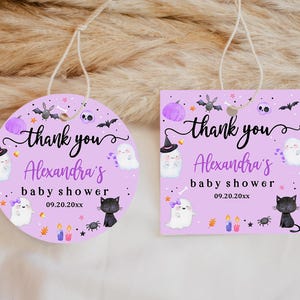 Little Boo Baby Shower Favor Tags Ghost Baby Shower Labels Purple ghost Thank you label Spooky Gift Tag Editable Printable Cute Haba7