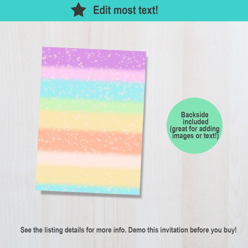 Rainbow Unicorn Baby Shower Thank you Card Rainbow Gold Unicorn Girl INSTANT DOWNLOAD EDITABLE 5X7 4X6in included