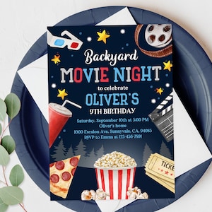 Movie Night Invitation Backyard Outdoor Birthday Party Under The Stars Concession Stand Sleepover Invite Editable Printable Download Bir239