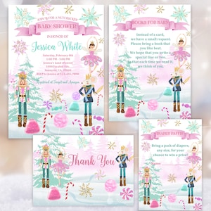 Nutcracker Baby Shower Invitation Set Winter Invite Suite bundle Land of Sweets Pink Girl Sugar Plum Fairy Download EDITABLE Bab64