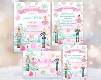 Nutcracker Baby Shower Invitations: Winter Sugar Plum Fairy (Editable Suite Bab64)
