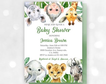 Safari Baby Shower Invite  Gender neutral  Safari animals baby shower invitation  EDITABLE, Download  Bab99