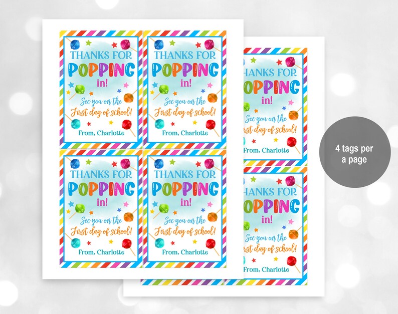 Back to School Lollipop Tag Thanks for Popping in Gift Tags - Etsy