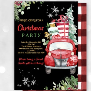 Christmas Truck Christmas party Invitation Red Truck Holiday Open House Editable Download Merry Little Christmas Red Plaid Chr18