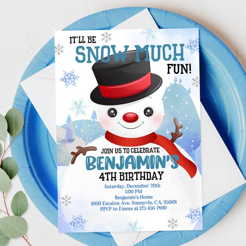 Snowman Invitation Birthday Party Invites Christmas Winter - Etsy
