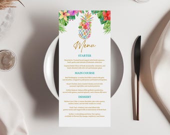 Baby Shower Menu Template: Pineapple Luau Style - Editable PDF Bab38