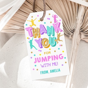 Etiquetas para lembrancinhas de aniversário Etiquetas para lembrancinhas de aniversário de trampolim de salto Etiquetas de agradecimento Obrigado por pular Editável para imprimir Baixar Bir66