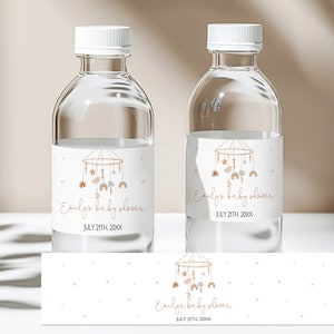 Boho baby shower waterfles label Boho regenboog ster maan genderneutraal waterfles wrapper wieg mobiele sticker bewerkbare afdrukbare Bab200