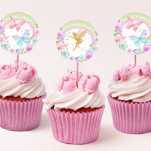 Decorazione per cupcake con fata, stampabile, etichette per bomboniere, decorazioni per feste di compleanno con fata, foresta incantata, giardino, ragazza, download digitale stampabile Bir274