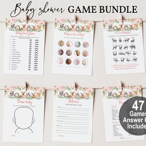 Woodland Baby Shower Games, Editable Printable (Blush Pink, Forest Animals Bab149)
