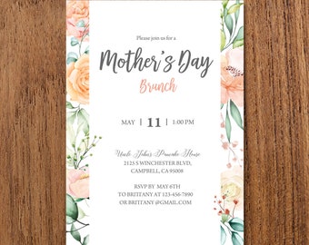 Mother's Day Invitation  Floral Brunch Invite  EDITABLE   Download  Mothers Day Brunch  Printable