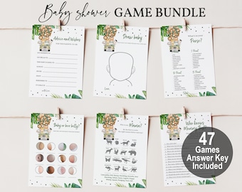 Bundel Safari-babyshowergames: bewerkbare jungledieren-sjablonen Bab153