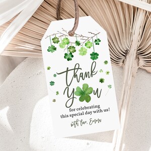St Patrick&#39;s Day Gift Tag Shamrock Favor Tags St Pattys Day Baby Shower Treat Tag Template Birthday Party Editable Printable Download SPBab3