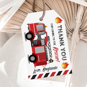 Fire Truck Birthday Favor Tags  Fire truck Thank You Tags  EDITABLE, Download  Fireman Tag  Bir71